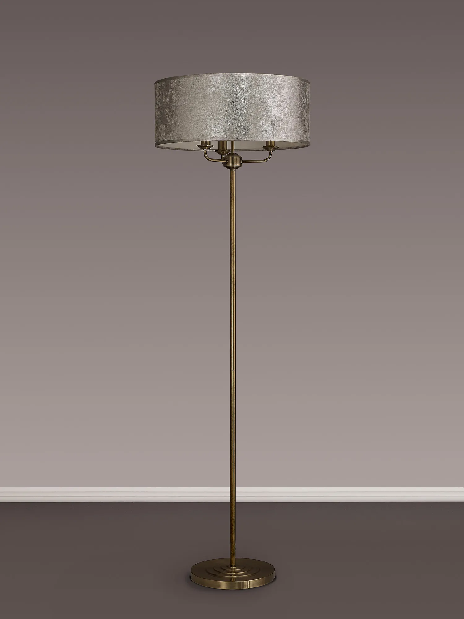 Banyan 45cm 3 Light Floor Lamp Antique Brass; Silver Leaf DK0920  Deco Banyan AB SL